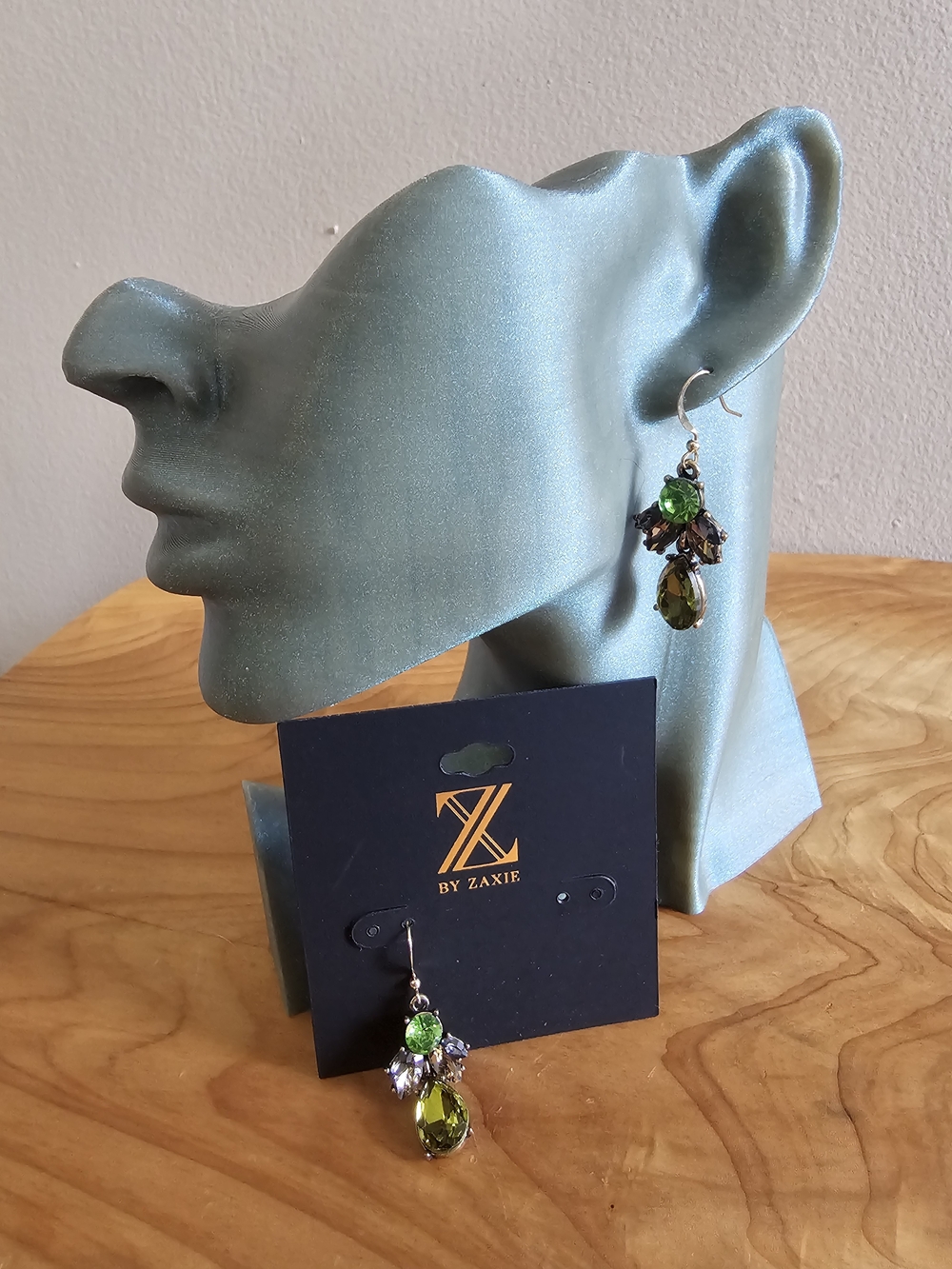 Simulated Peridot Green Teardrop Dangle Earrings - Picture 4 of 5